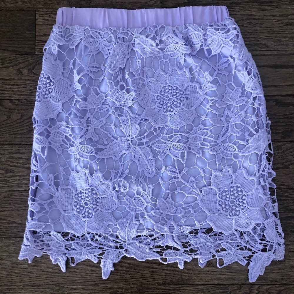 Tobi Womens Crochet Lace Overlay Mini Skirt Lilac Purple Size XS
